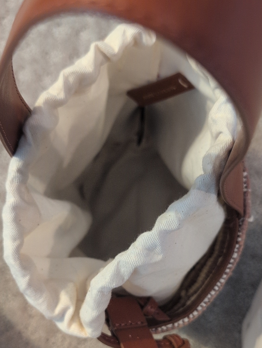 Ann Taylor Raffia, Leather Striped Bucket Bag drawstring Closure - Picture 11 of 12